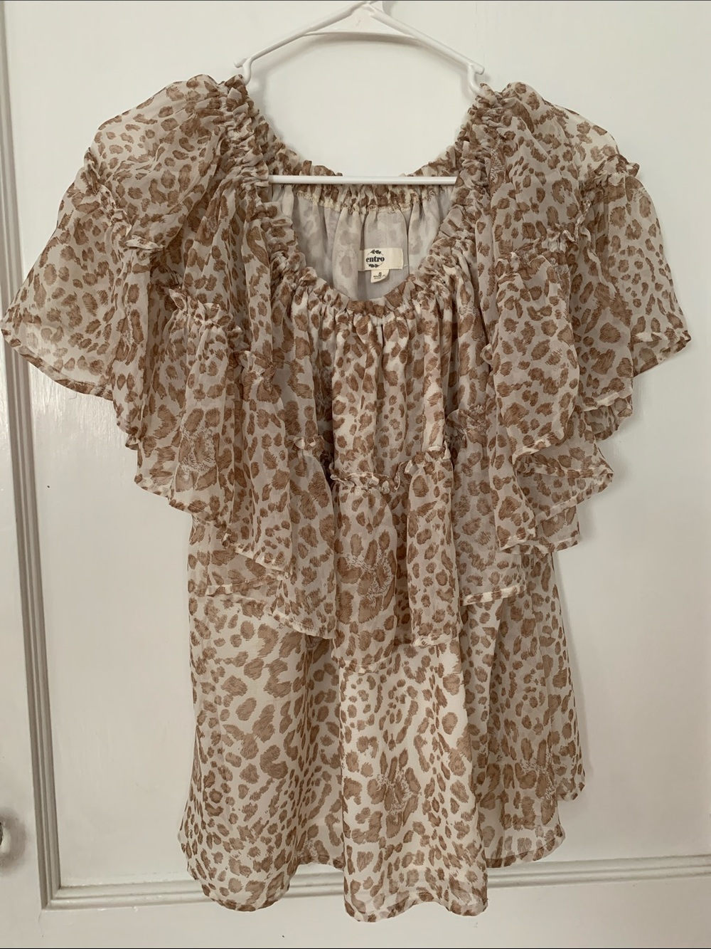 Etro Cream Blouse with Tan Leopard Ruffle Details